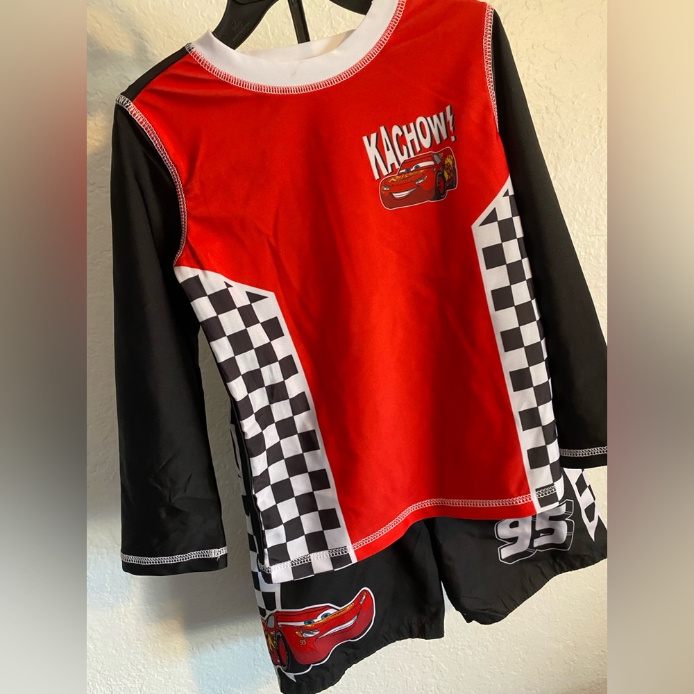 Disney CARS 4T Swim Rashguard and Lightning McQueen Swim Trunks - Picture 2 of 5